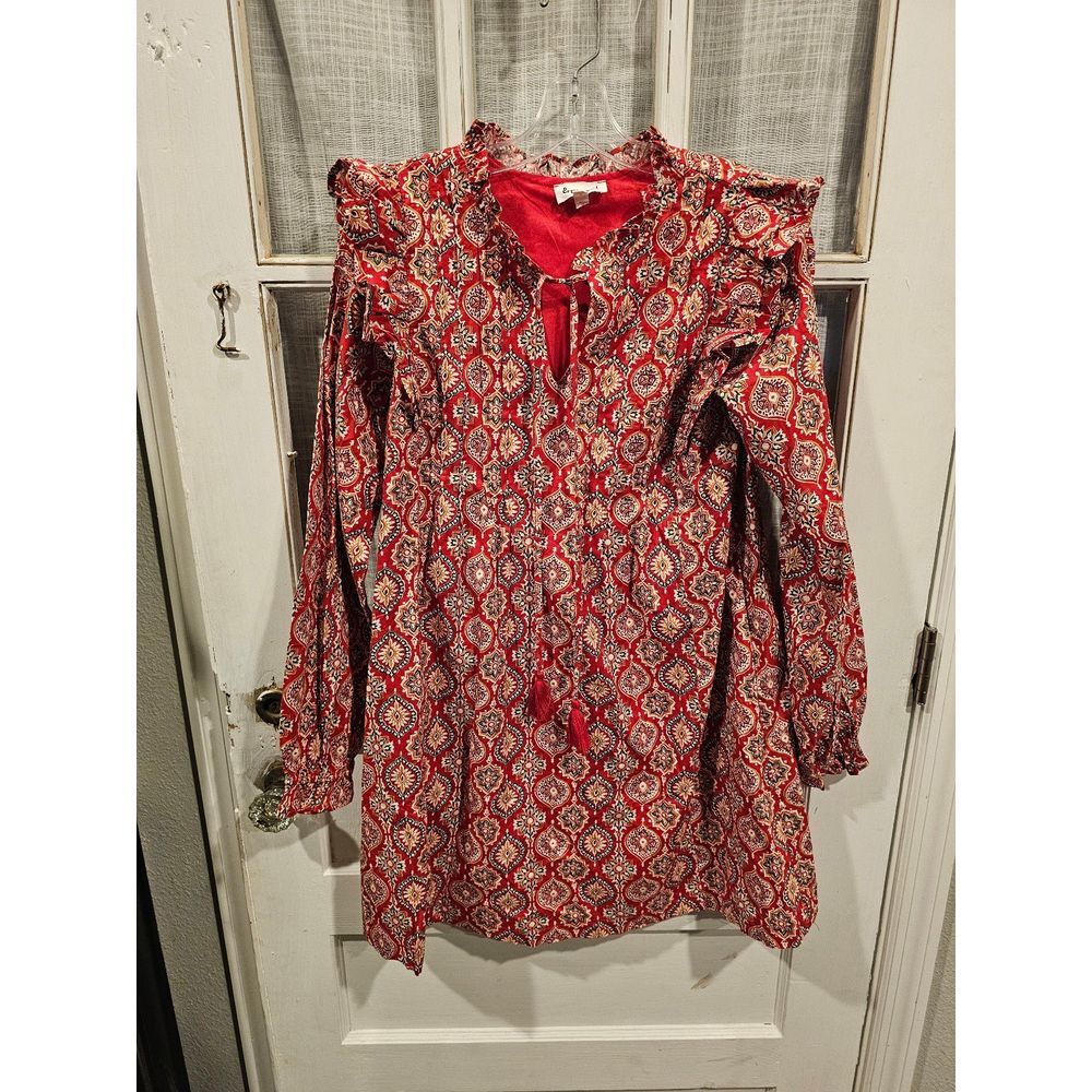 &Merci Red Patterned Longsleeve‎ Dress Women's Size Small